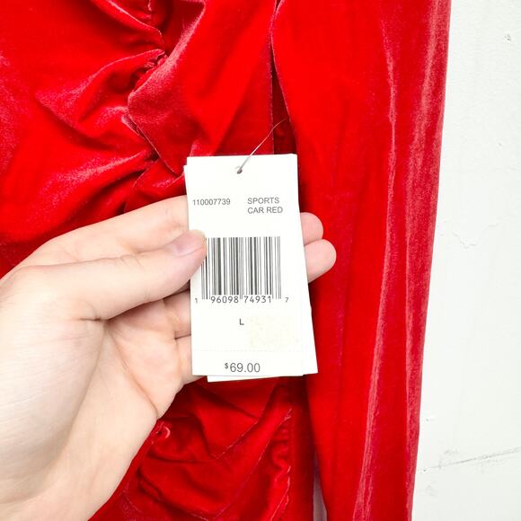 Juicy Couture Women Red Velvet Rutched Mini Dress Size Large - Picture 3 of 4
